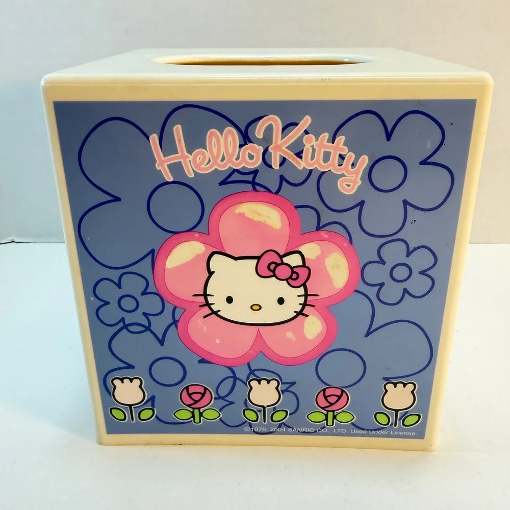 Sanrio Hello Kitty Tissue Cube Blue Pink Floral 2004 Y2K Decor